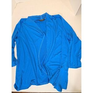 Bob Mackie Wearable Art Open Front Cardigan Knit Top‎ Blue 3X
